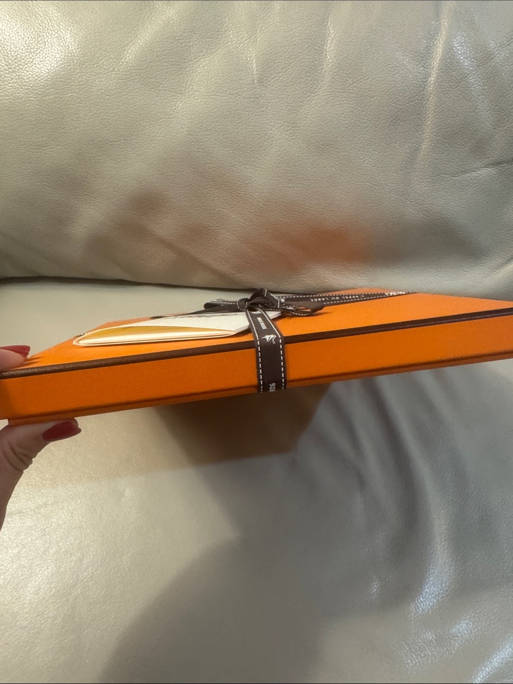 Hermes Orange Gift Box with Brown Ribbon and White Tag - Picture 2 of 2